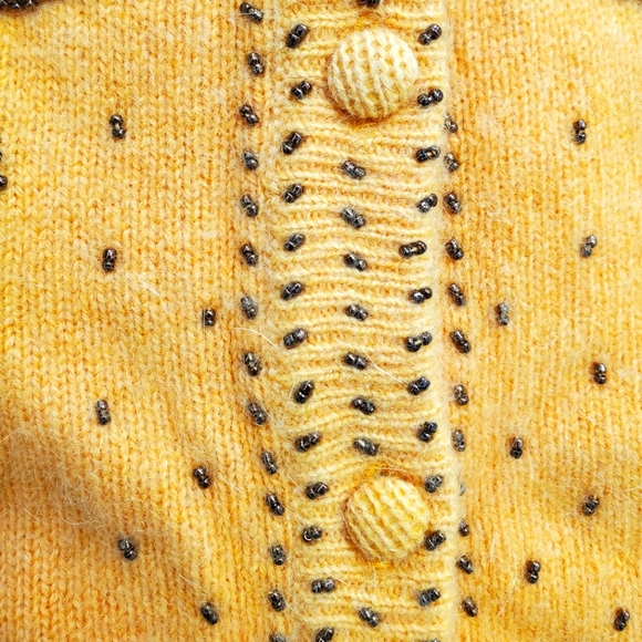 Alain Manoukian Yellow Cardigan with Bronze Beaded Embellishment Size S/M - Picture 3 of 8